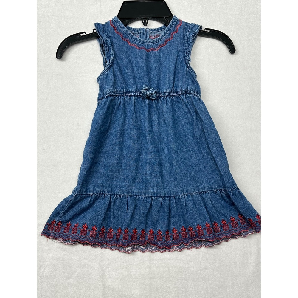 Lucky Brand Kids Denim Dress Red Embroidery Tie Waist Ruffle Hem Size 2T